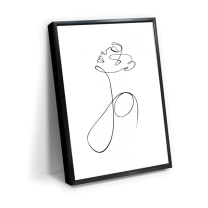Single Rose Continuous Line Drawing Wall Art Canvas Print, minimal floral line art artwork in black line on white for bedroom, bedroom, office, apartment, modern farmhouse(24x36Inch,Black Framed