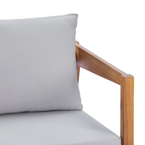 Grice Acacia Wood Lounge Chair Outdoor with Removable Cushion, Wooden Patio Accent Chair with Open Frame Design, Outdoor Armchair for Patio Furniture Set, Light Grey + Teak
