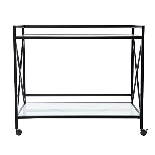 Maxton Bar Cart - Transitional Design, Black Iron and Wood - Ideal for Living Room, Home Bar (HZ1221440)
