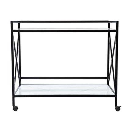 Maxton Bar Cart - Transitional Design, Black Iron and Wood - Ideal for Living Room, Home Bar (HZ1221440)