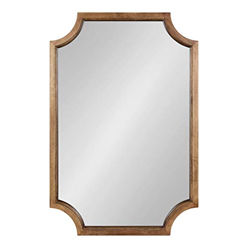 Hogan Farmhouse Wood Framed Wall Mirror, 24 x 36, Rustic Brown, Modern Wall Accent with Scalloped Corners