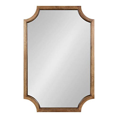 Hogan Farmhouse Wood Framed Wall Mirror, 24 x 36, Rustic Brown, Modern Wall Accent with Scalloped Corners
