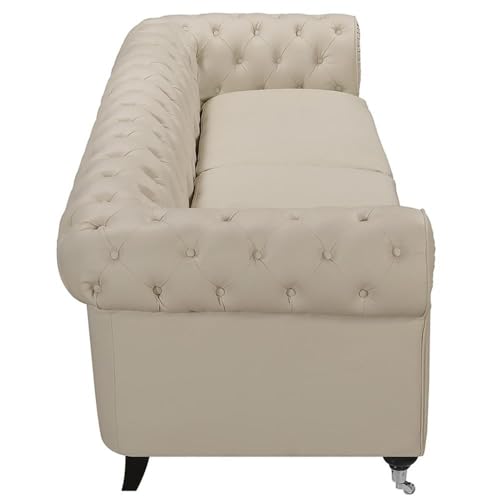 Amery Tufted Sofa, Bonded Leather, French Ivory