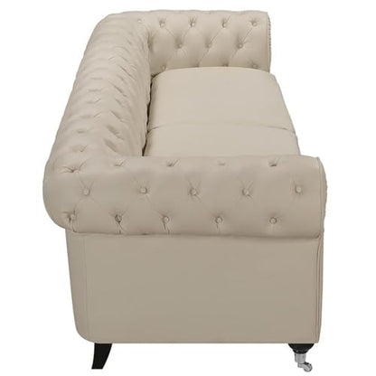 Amery Tufted Sofa, Bonded Leather, French Ivory