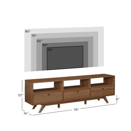 Kimi Mid Century Modern Minimalist Drop-Down Door Stand for TVs up to 85 Inches, 70 Inch, Mocha