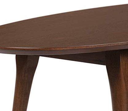 Clemintine Oval Coffee Table, Mid-Century Modern Wood Cocktail Table with Walnut Brown Finish and Brass-Capped Legs for Living Room