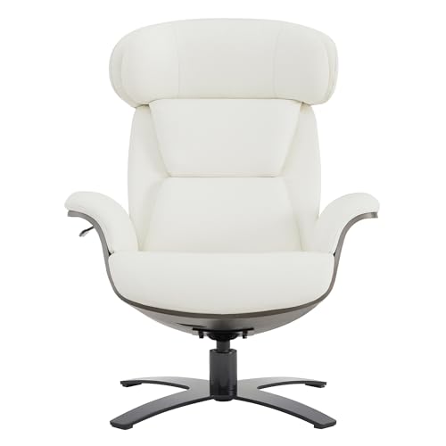 CHITA Genuine Leather Reclining Swivel Accent Chair with Ottoman, White