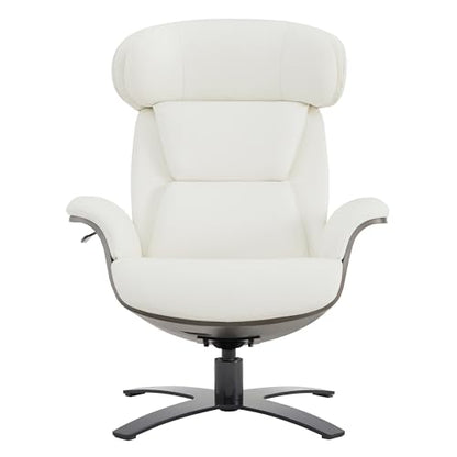 CHITA Genuine Leather Reclining Swivel Accent Chair with Ottoman, White