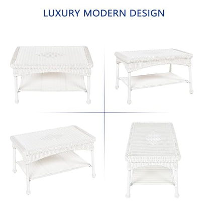 Jeco Carell Furniture Wicker Patio Furniture Coffee Table in White