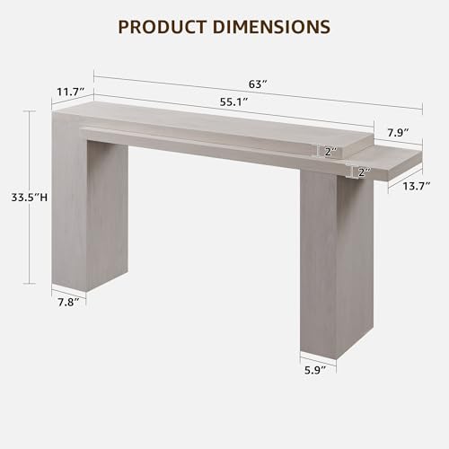 63 Inch Modern Entryway Console Table, Solid Geometry Accent Sofa Table Behind The Couch, Narrow Console Table for Entryway, Hallway, Living Room, Foyer, White Alder