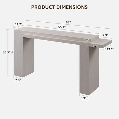63 Inch Modern Entryway Console Table, Solid Geometry Accent Sofa Table Behind The Couch, Narrow Console Table for Entryway, Hallway, Living Room, Foyer, White Alder