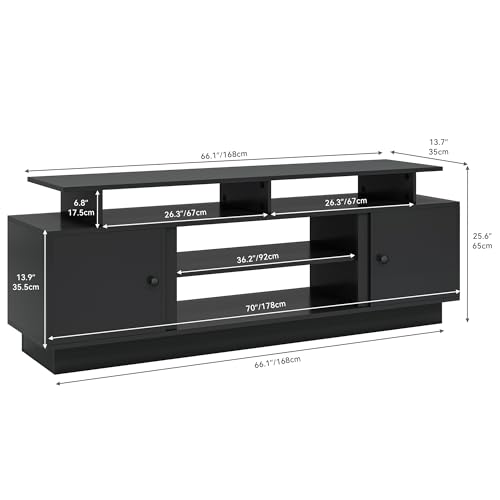 Modern TV Stand with LED Lights for up to 80 Inch TVs, Black, view 3
