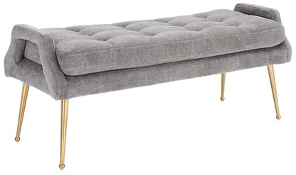 SAFAVIEH Home Collection Everdeen Glam Charcoal Velvet/Gold Pillow Top Tufted Bench