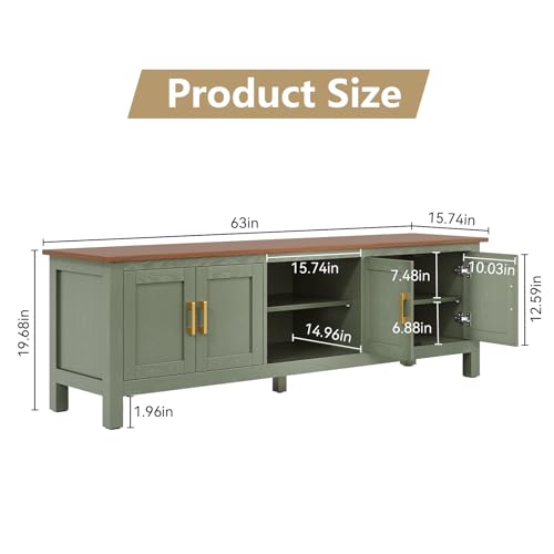 63" TV Stand, Farmhouse Entertainment Center with Storage，Green, view 3
