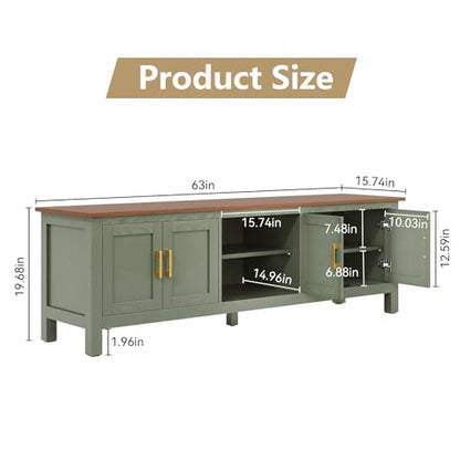 63" TV Stand, Farmhouse Entertainment Center with Storage，Green, view 3