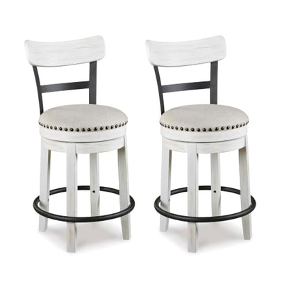 Signature Design by Ashley Valebeck Barstool, Rustic-Industrial Counter Height Chair, 360° Swivel, Wood & Metal Frame, Cushioned Seat, Ideal for Kitchen Island with Seating, Vintage White