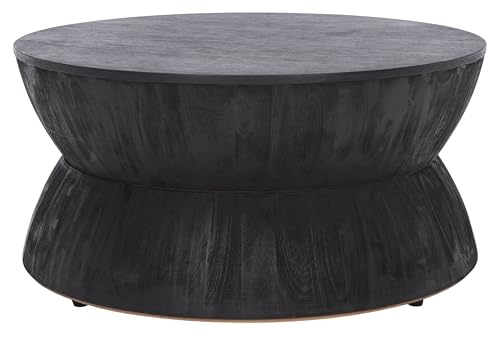 SAFAVIEH Furniture - Lailah Round Coffee Table - Mid-Century Design - Black Sculptural Drum - Fully Assembled - Ideal for Living Room, Family Room, 30" W x 30" D x 14" H (ALV1000A)
