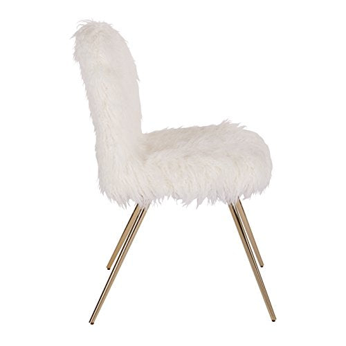 Julia Chic Accent Chair, White Faux Fur and Gold Legs
