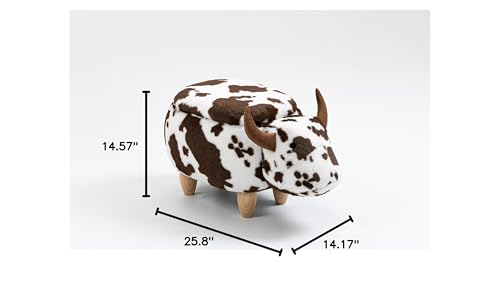 Cow Ottoman for Kids' Bedroom, Playroom, Nursery, and Living Room, Animal Ottoman with Storage, Footstool for Kids, Brown Cow Print