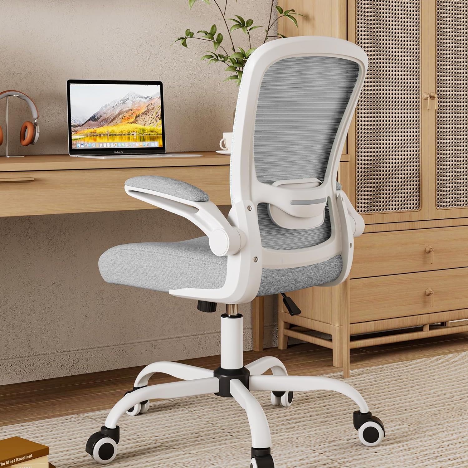 Ergonomic High Back Mesh Office Chair, Adjustable Lumbar Support, Thickened Seat Cushion (Modern, Moon Gray)