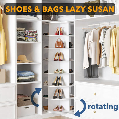 7 Tier Rotating Shoe Rack Tower, Spinning Shoe Display Lazy Susan, Revolving 360 Shoe Rack Storage round Carousel, Vertical Handbag Rotate Shoes Closet Organization (7-Tier White)
