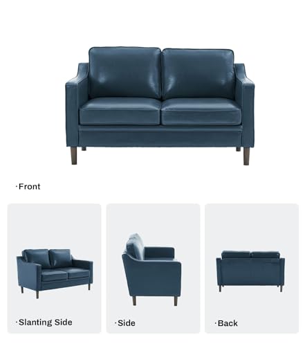 60" Faux Leather Sofa, Loveseat Couch, Mid Century Modern Love Seat Couches with Solid Wood Frame for Living Room Bedroom