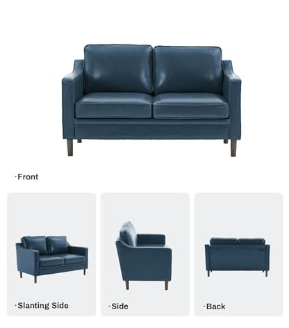 60" Faux Leather Sofa, Loveseat Couch, Mid Century Modern Love Seat Couches with Solid Wood Frame for Living Room Bedroom