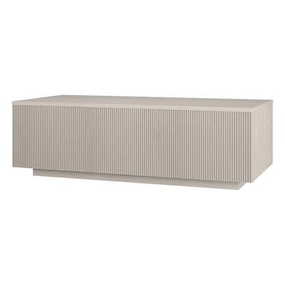 48" Fluted Rectangular Low-Profile Coffee Table with Ribbed Base for Living Room, Family Room, or Office, Beech White