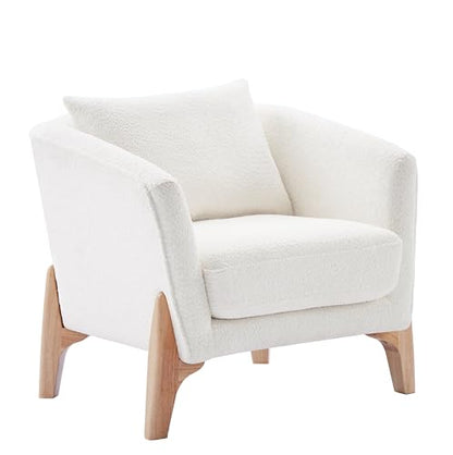 Accent Chairs for Living Room, Sherpa Armchair with Cushion, Comfy Chair for Bedroom, Reading, Corner, Apartment, White