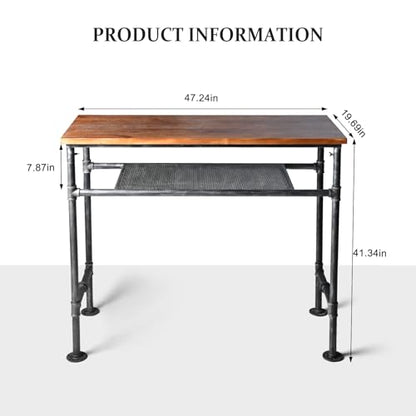 Industrial Rustic 41.3" Height Solid Pine Wood Top Rectangular Pub Bar Table Bar Height Kitchen Dining Room Table with Extra Shelf for Stroage Silver