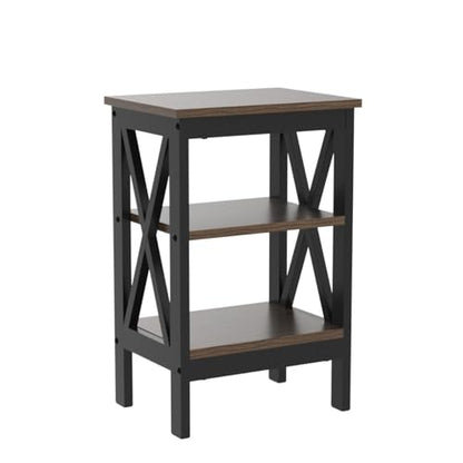 End Side Table Night Stand Set Of 2,X-Design with Storage Shelf for Bedroom,Living Room,Brown