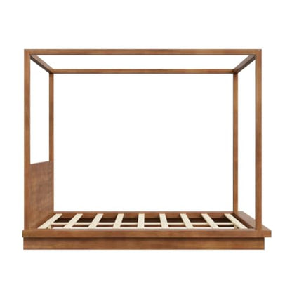 Queen Size Canopy Bed with Headboard (Brown), view 8