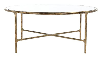 SAFAVIEH Couture Home Collection Jessa Brass Metal/Tempered Glass Top Round Coffee Table (Fully Assembled)