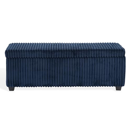SAFAVIEH Couture Collection - Lynzie Navy Corduroy Storage Bench, Channel Tufted Upholstered Seat with Hidden Storage, Modern Accent Furniture (SFV6114C)