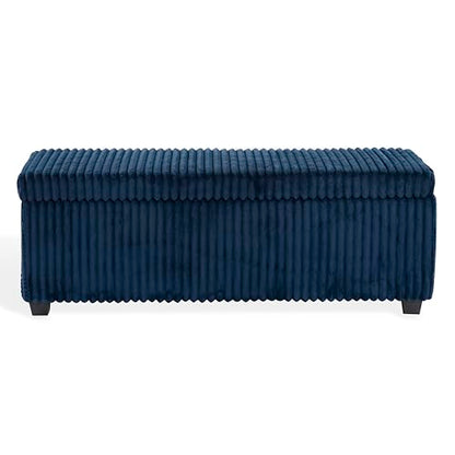 SAFAVIEH Couture Collection - Lynzie Navy Corduroy Storage Bench, Channel Tufted Upholstered Seat with Hidden Storage, Modern Accent Furniture (SFV6114C)