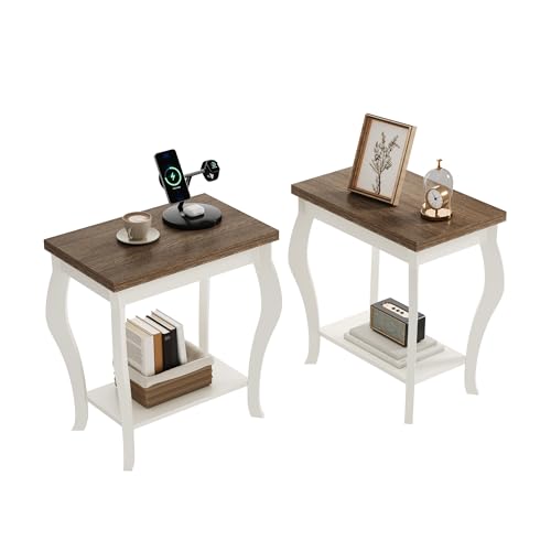 End Tables Living Room, Side Tables Living Room with Curved Legs and Storage Shelf, Small End Tables for Small Spaces, Soft White