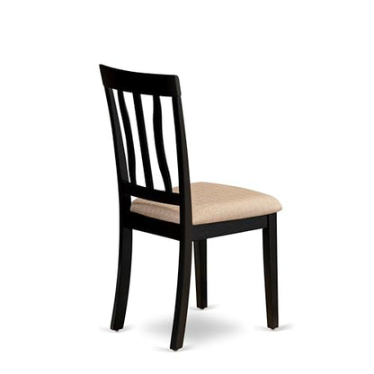 ANC-BLK-C Antique Dining Chairs - Linen Fabric Upholstered Wood Chairs, Set of 2, Black