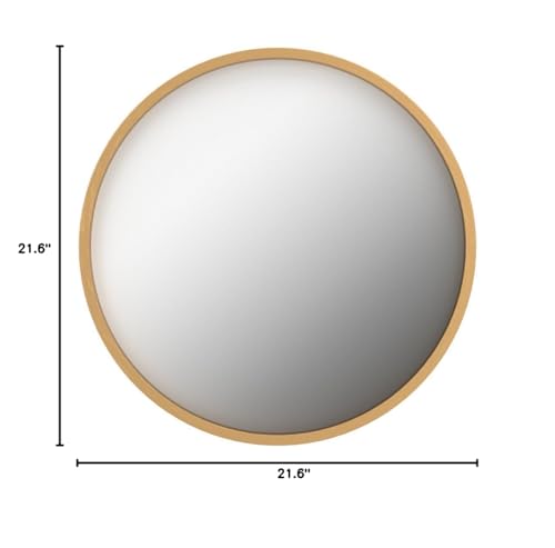 Travis Round Wood Wall Mirror, 21.6" Diameter, Gold, Modern Glam Wall Décor Accent