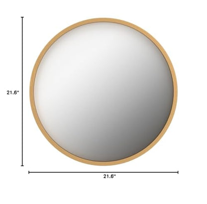 Travis Round Wood Wall Mirror, 21.6" Diameter, Gold, Modern Glam Wall Décor Accent