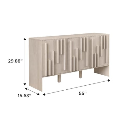 Contemporary Detailed 3-Door Sideboard 55 Inch Ivory Oak