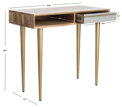 Safavieh Home Office Leni Modern Natural and Grey and Brass 1-drawer Desk