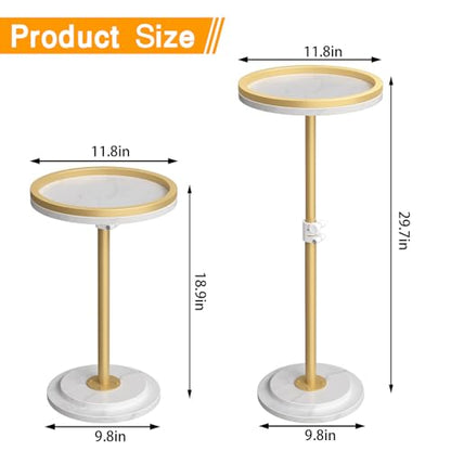 Small Side Table, Drink Table, Height Adjustable Round End Table, Pedestal Side Table for Small Spaces in Living Room, Bedroom, Gold
