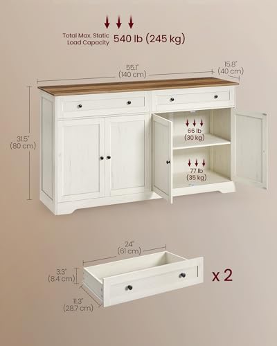Buffet Cabinet, Sideboard, 4 Doors, 55.1 x 15.8 x 31.5 Inches, view 3
