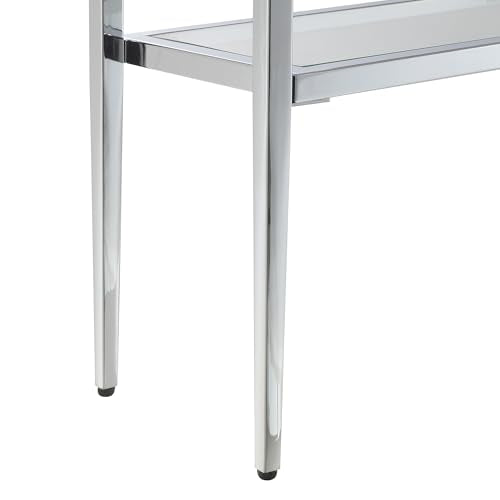 Nadia Chrome Entryway Table 31.5" - Contemporary Modern Sofa Console Table with Storage Shelf, Narrow Minimalist Hall Table for Living Room, Bedroom, Bathroom, Glass/Chrome