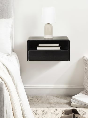 Kato Modern Wood Floating Side Table with Drawer, 18 x 10 x 9, Black, Contemporary Wooden Floating Nightstand for Bedroom Bedside Table
