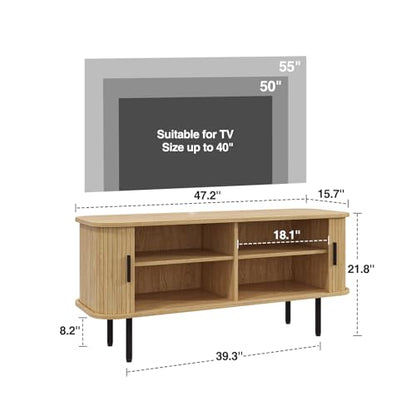 47''W Modern TV Stand Cabinet with Storage for TVs up to 60 Inch, Fluted TV Entertainment Center with Slatted Tambour Doors, Media Console for Living Room, Entryway, Natural