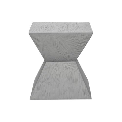 25" Geometric Indoor/Outdoor Accent Table, Gray Finish, Weather-Resistant Magnesium Oxide, Wood-Grain Textured Base, Modern Side Table for Patio, Living Room, or Bedroom Use