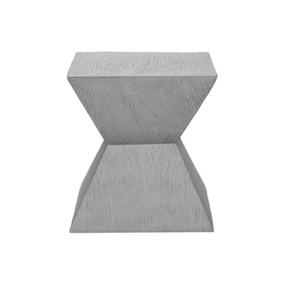 25" Geometric Indoor/Outdoor Accent Table, Gray Finish, Weather-Resistant Magnesium Oxide, Wood-Grain Textured Base, Modern Side Table for Patio, Living Room, or Bedroom Use