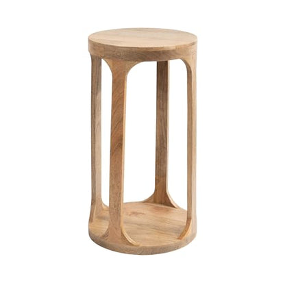 Dahl Wooden Round Drink Table; 12 x 23; Natural Brown; Transitional Boho Circle Wood Accent Pedestal Table for Living Room Plant Stand or Small Bedroom Nightstand