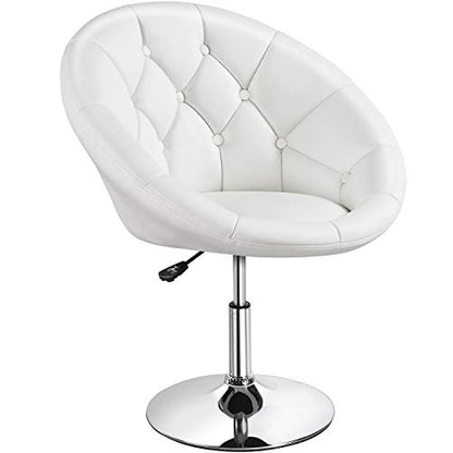 Yaheetech Leather Vanity Chair with Back, 360° Swivel & Adjustable Height, Tufted Makeup Desk Chair for Bedroom, Dressing Table & Living Room, White